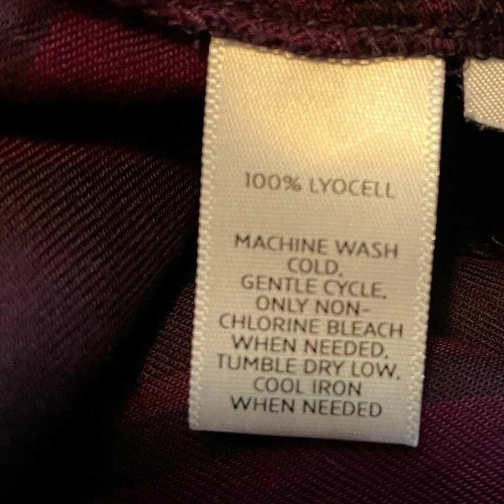 Ann Taylor LOFT softened size S Long Sleeve sheer Raspberry plaid 100% Lyocell. - Picture 4 of 6